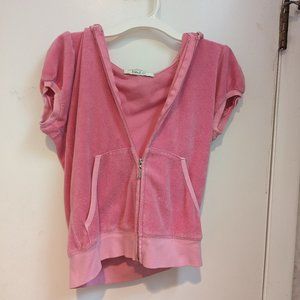 Vintage Pink Juicy Couture Velour Short Sleeve Hoodie Zip Up Size Child's L